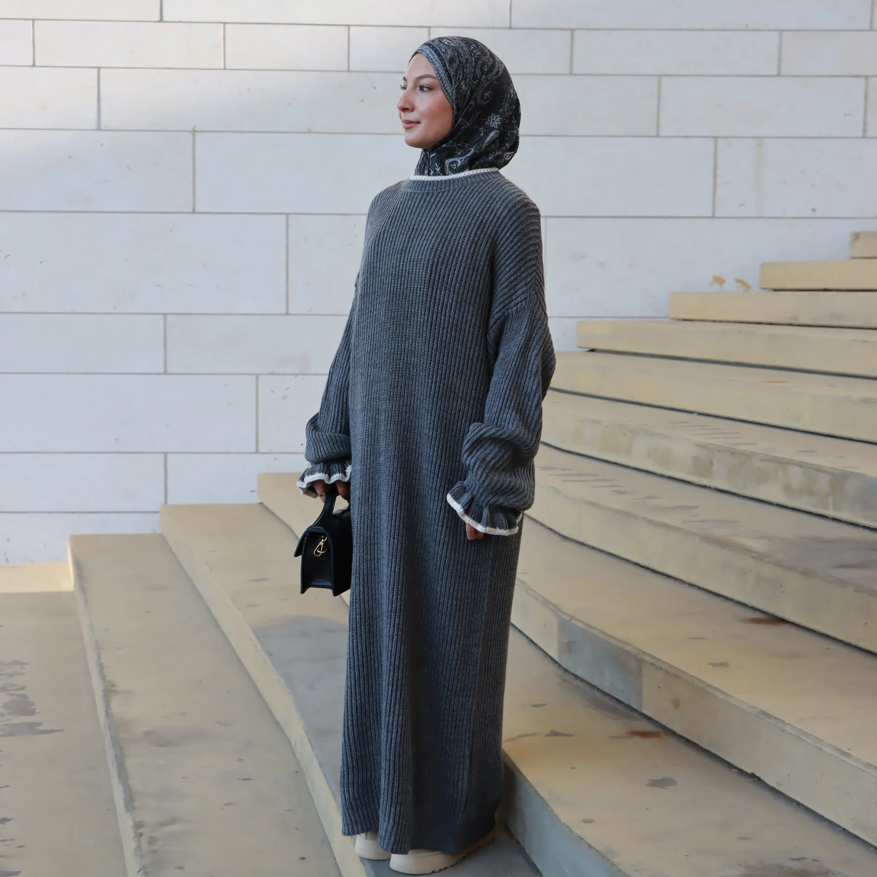 Eid Ramadan Autunno Inverno Modesto Donne Musulmane Abito Maglione Lavorato A Maglia Dubai Turchia Caftano Abaya Caldo Abito Lungo Caftano Medio Oriente