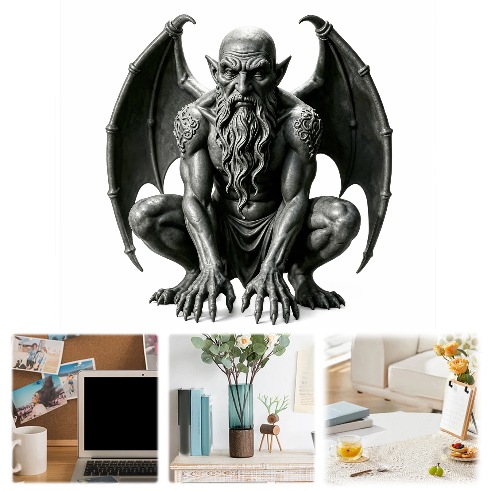 Gothic Horn Demon Gargoyle Statue Height 10CM Resin Gothic Fantasy Decor Gargoyle Statue for Halloween Home Decoration