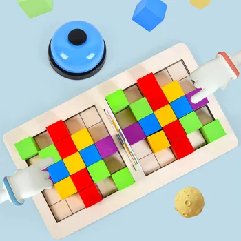 Cube Wooden Battle Building Blocks Board Game Wood Puzzle Montessori Blocks for Children Battle Table Game