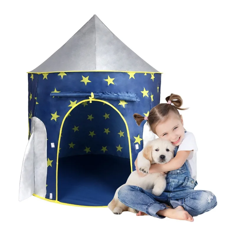 Kids Tent Rocket Spaceship, Kids Play Tent, Unicorn Tent Pop up Tents Foldable Indoor & Outdoor, Blue, Space Theme