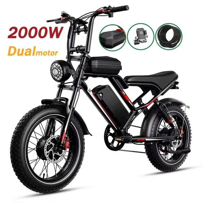 

STLF USA EU Bicycles 2000W 1000W 250W Power 60KM 25AH Long Range Ebike Factory Dual Motor Electric Hybrid Bikes with Fat Tire