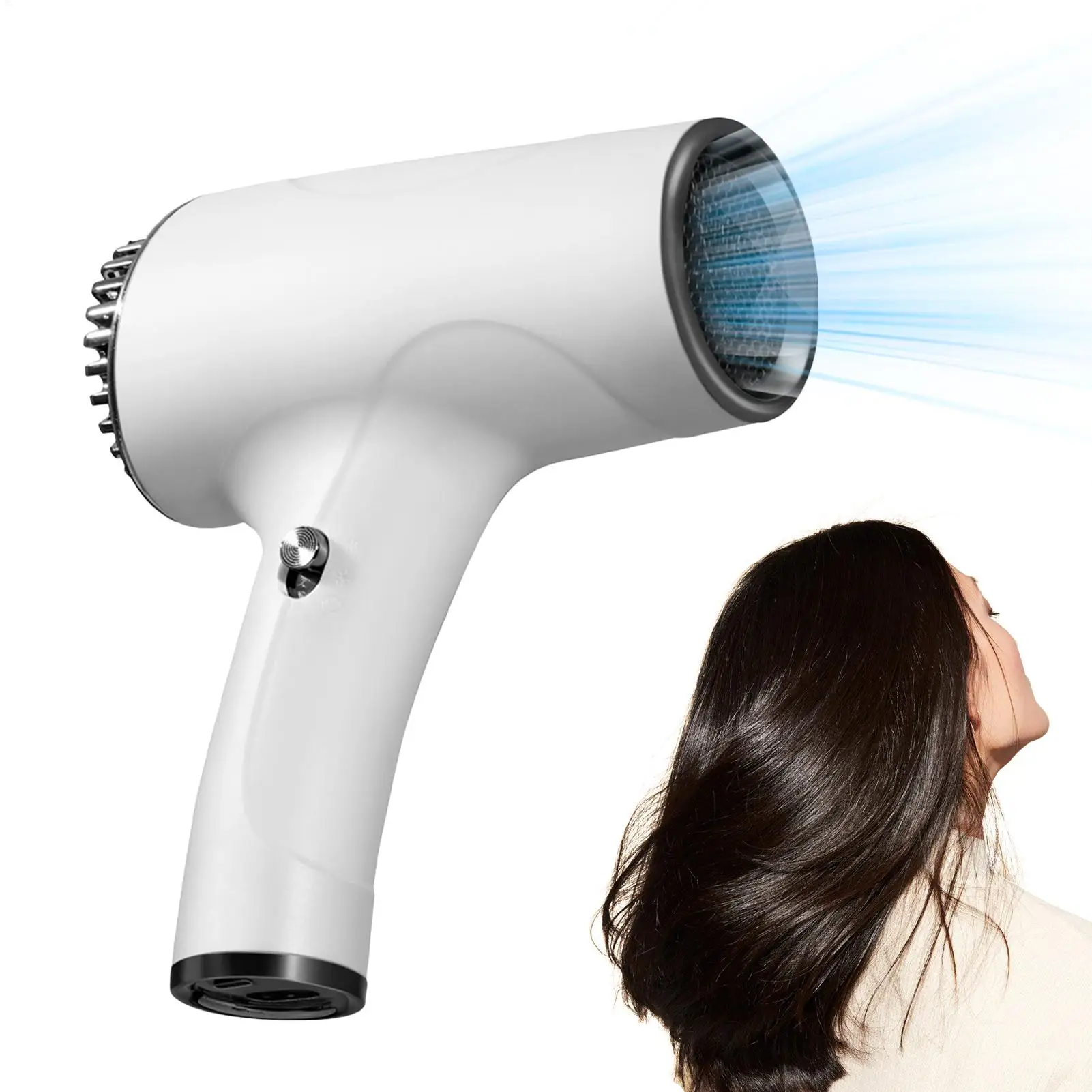 

Cordless Portable Hair Dryer 500W, 2 Speed Hot & Cold Wind Blower, Low Noise Rechargeable for Travel, Home, Dorm & Women Men