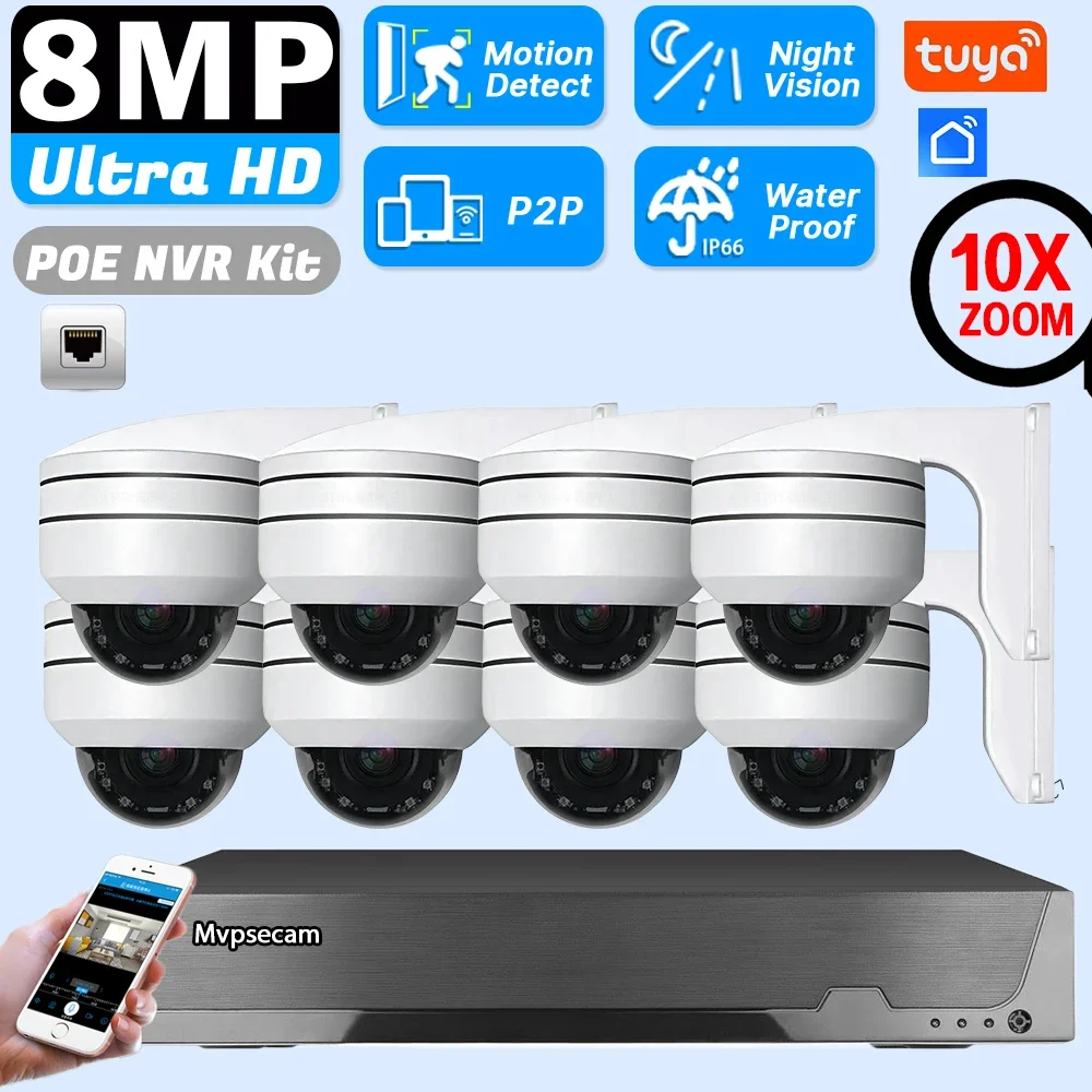 

Smart Life 4K POE NVR Kit 10X Zoom POE PTZ Dome Camera Video Surveillance System Kit Oudoor CCTV Camera Security System Kit 8CH
