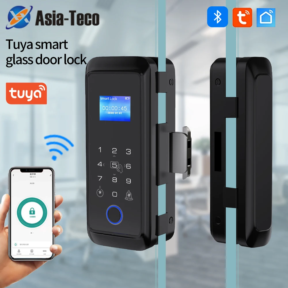 Tuya Bluetooth Fingerprint Smart Lock for Office Store Wooden Glass Sliding Door Fingerprint RFID 13.56Mhz Card Password Unlock