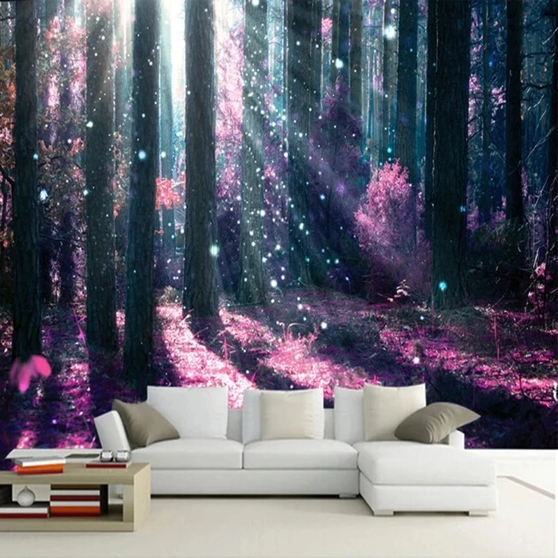 Customized Wallpaper Modern Beautiful Purple Forest Big Tree Mural Theme Hotel Living room TV background wall bedroom restaurant