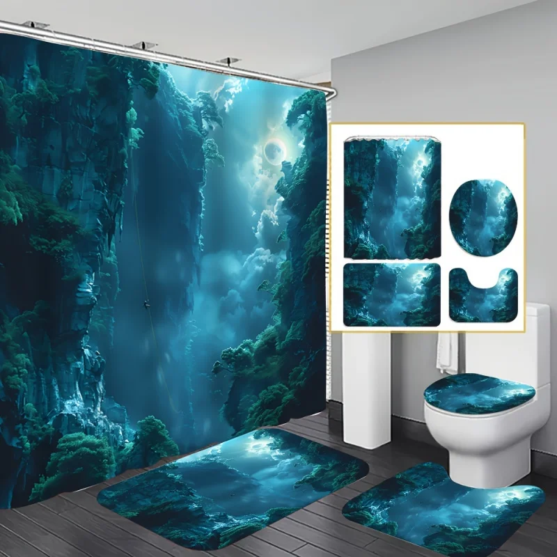 1/4Pcs Extreme Adventure Printed , Decorative Bathroom Set Includes Waterproof Shower Curtain, Non-Slip Floor