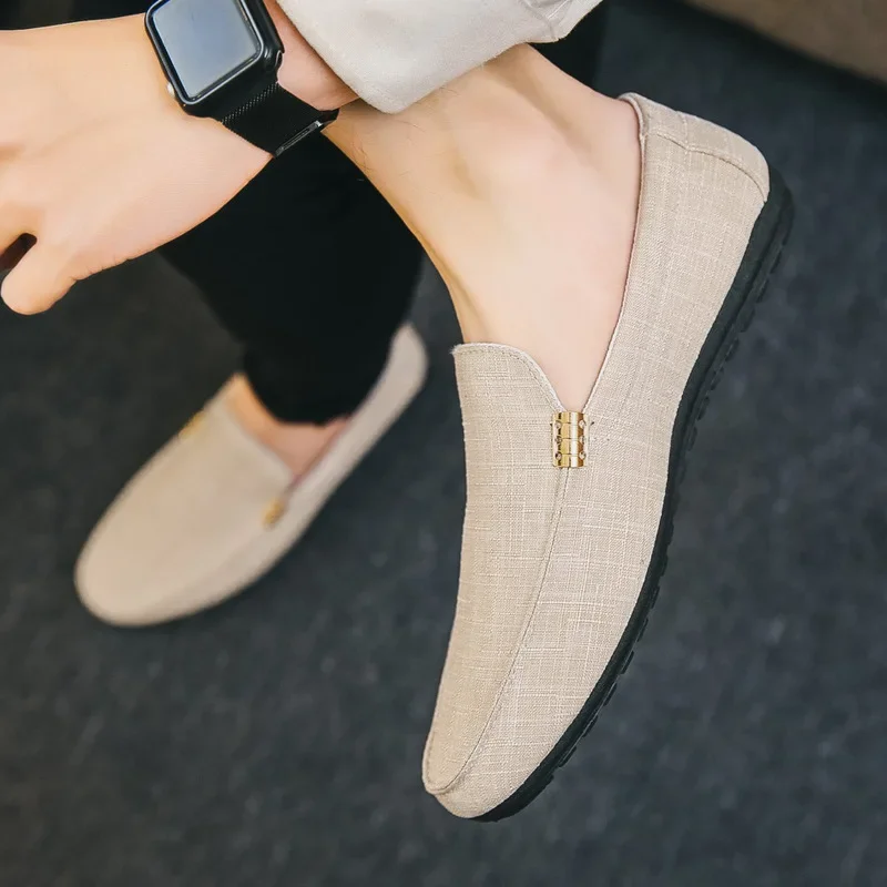 Mannen Casual Schoenen Canvas Slip op Mode Loafers voor Mannelijke Luxe Jurk Rijden Schoenen Formele Bruiloft Flats Plus Size