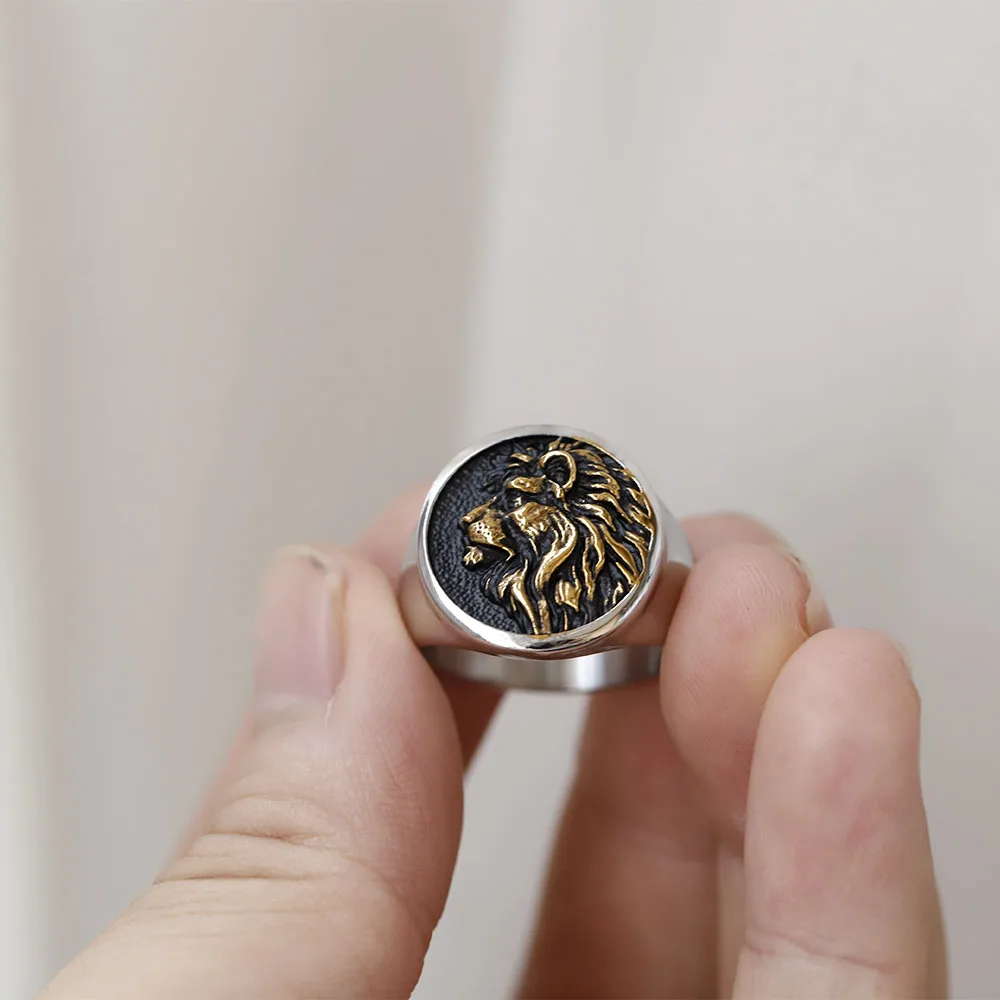 2024 Vintage New Fashion 316L Stainless Steel 3D Lion Head Ring High Polished Męska biżuteria dla zwierząt Hurtownia — zdjęcie 7