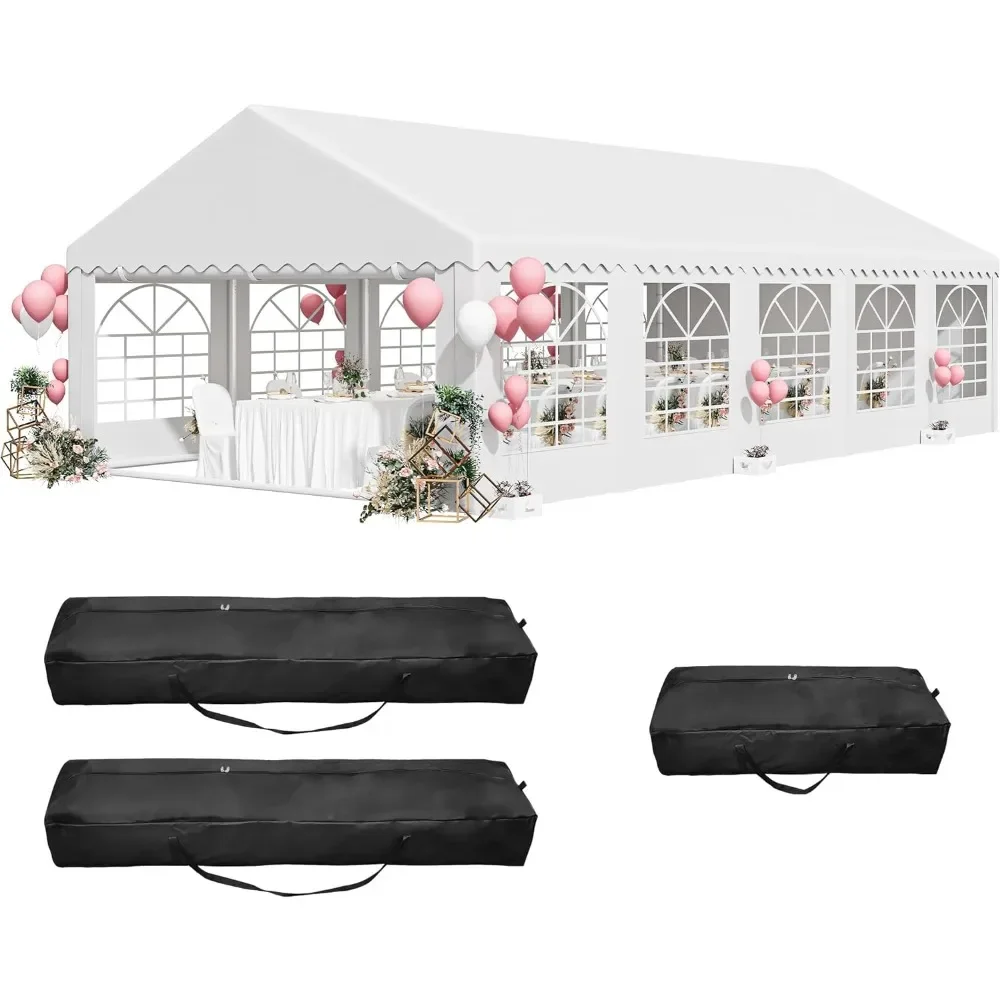 

% 16x32FT палатка для вечеринок, сверхмощные навесы из ПВХ для свадебных мероприятий, белый модернизированный оцинкованный пульсационный навес с 3 сумками для хранения