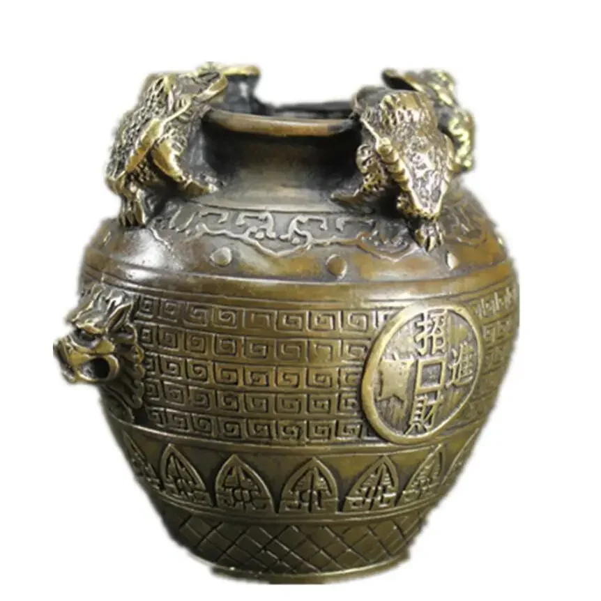 Pure copper fortune seeking Quartet treasure pot gold toad Feng Shui pot money saving pot ornament handicraft