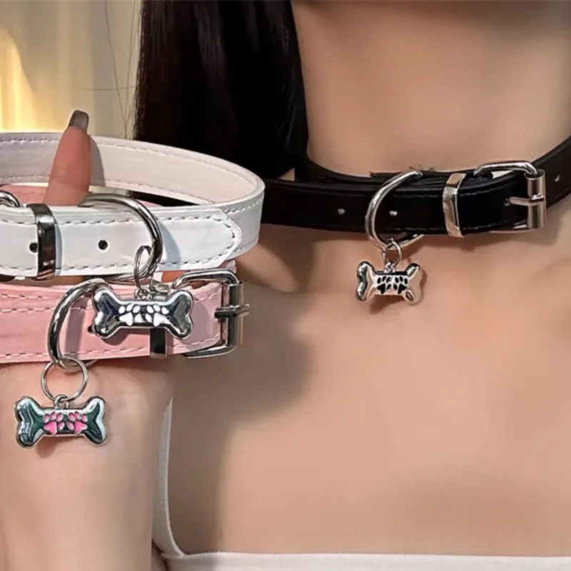 Anillo de cuello Sexy de gato fresco para chica, Collar de juego de rol de Navidad y Halloween, Collar de estilo Punk, cadena de clavícula, hueso blanco y negro