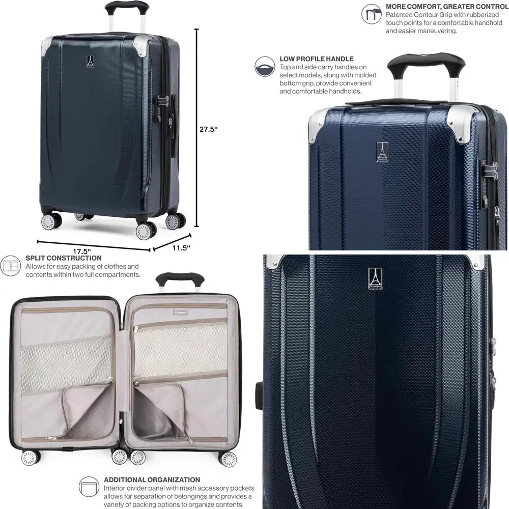 

Medium 25 Inch Expandable Hard Shell Suitcase with 8 Spinner Wheels, Lightweight, Royal Blue