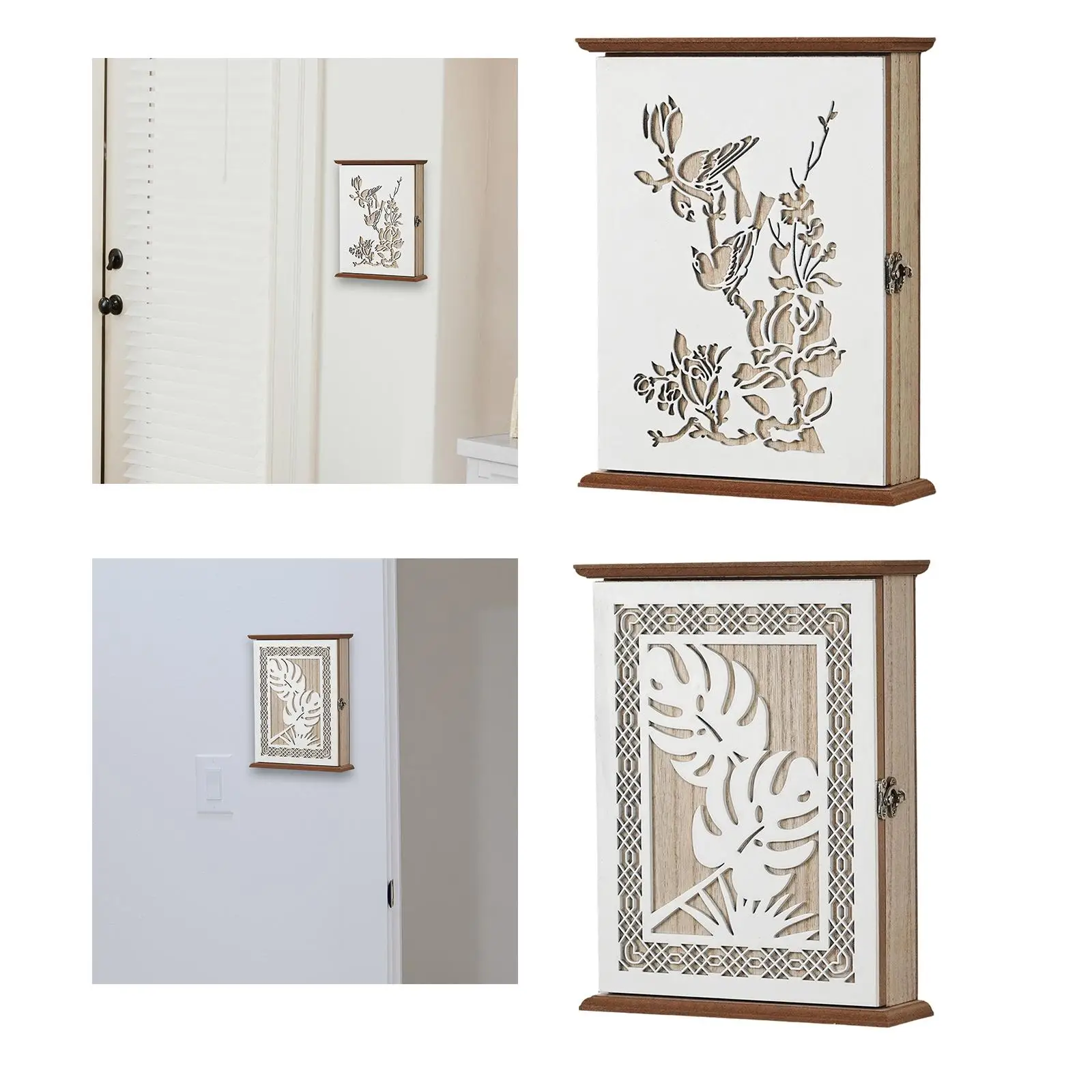 Elegant Wall Key Box Holder with Dustproof Wooden Cover Door Key Organizer for Entryway Hallway Office