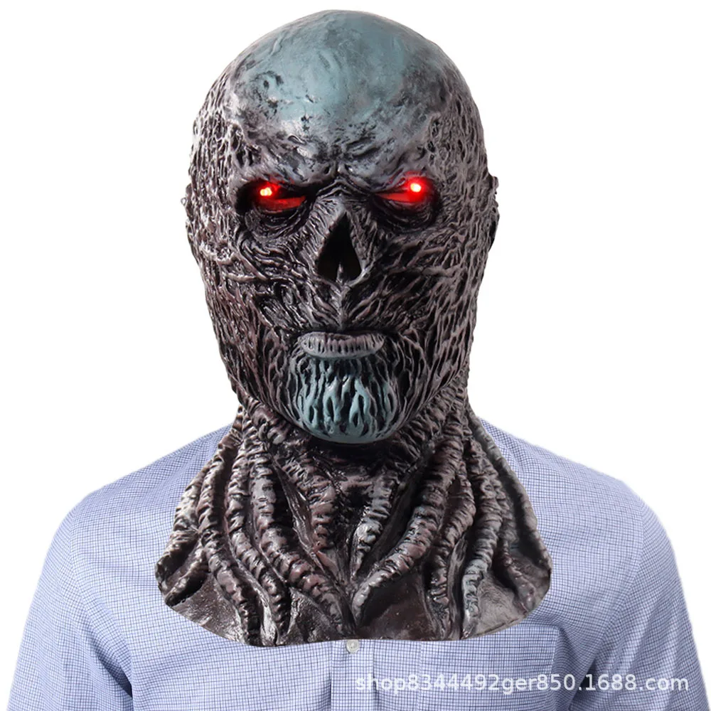 Vecna Cosplay Mask Adult Horror Latex Full Head Helmet with LED Red Eyes Halloween Party Scary Costume