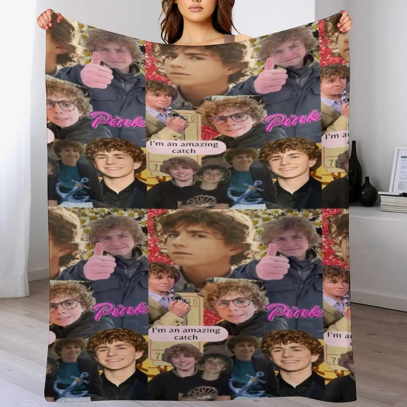 

percy jackson walker scobell collage Throw Blanket Retros Luxury Thicken Cute Plaid Flannel Blankets