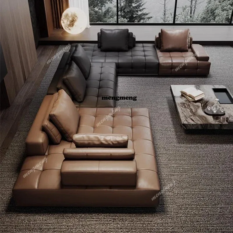 

Luxury Italian Sofas Genuine Leather Pillows Comfortable Apartment Sofas Living Room Cinema Divani Da Soggiorno Home Furniture