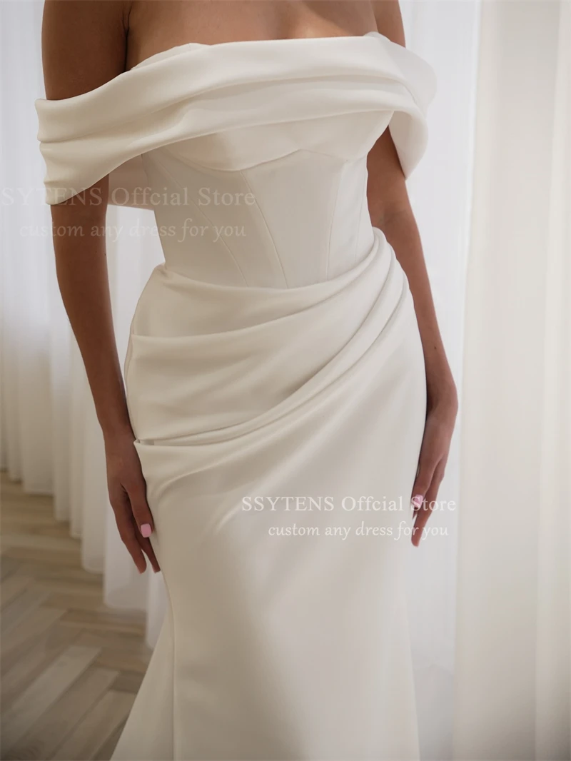 SSYTENS Elegant Off The Shoulder Satin Sheath/Mermaid Wedding Dresses Long Brides Formal Bridal Grown Customized robes de mariée