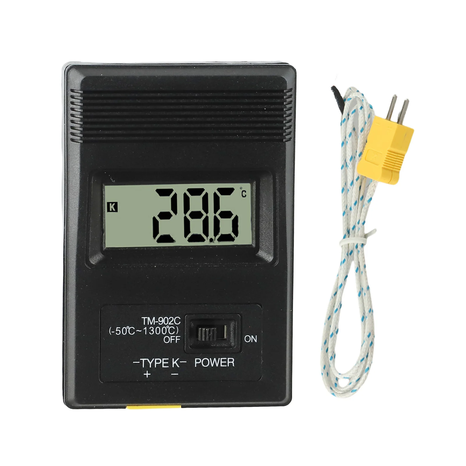 K Type Digital Thermometer TM902C Portable Model with Temperature Probe and Clear LCD Screen for Accurate Readings