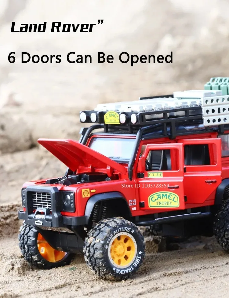 1:28 Camel Cup Land Rover Defender Modellauto Spielzeug Legierung Druckguss UNIMOG RV Geländewagen Sound Licht Türen geöffnet Kinder Geschenke – Detail 7
