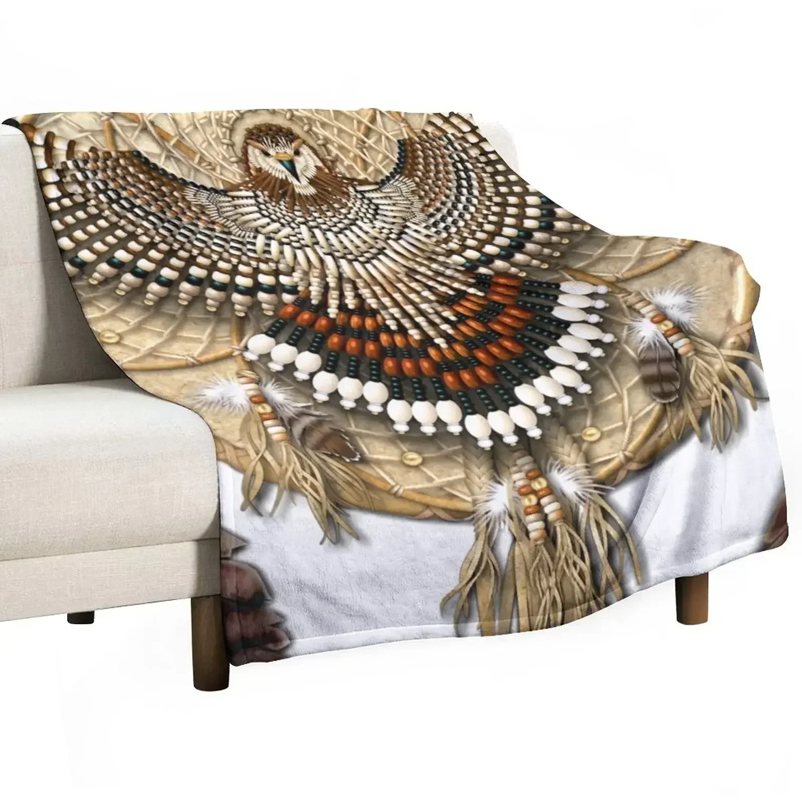 

Red-Tail Hawk Dreamcatcher Mandala Throw Blanket Loose Flannel Sofa Quilt Blankets