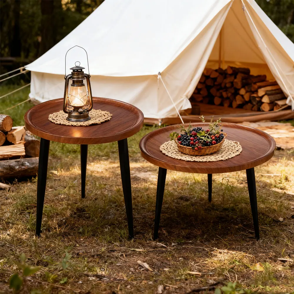 라운드 커피 테이블, 소형 네스팅 커피 테이블, 미드 센추리 모던 커피 테이블 및 엔드 테이블 세트 우드, 간편