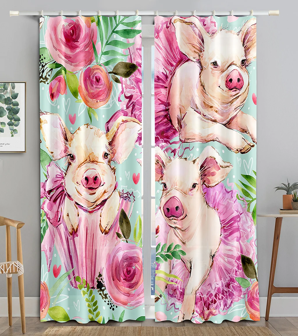 Colorful Watercolor Painting Animal Blackout Window Curtain for Living Room Bedroom Bathroom Kicthen Door Cupboard Decor Hooks