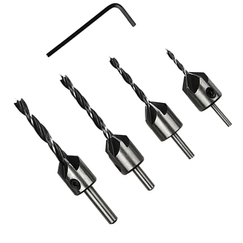 4pcs/set Countersink Drill Bit Set High Speed Steel Woodworking Chamfer Bit Reaming Drill Screw Hole Drill 3/4/5/6mm