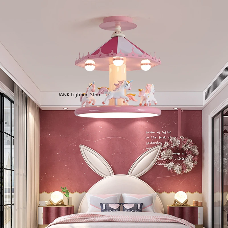 

Cartoon Carousel Eye Protection Children's Room Warm and Romantic Bedroom Pendant Lamp Girl Princess Room Light Fixture