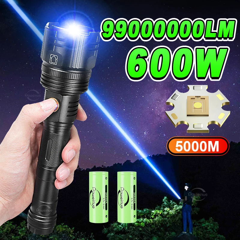 

New 10000mAh White Laser Flashlights 1000000LM Ultra Powerful Flashlight Zoom USB Rechargeable Lantern Outdoor Camping Torch