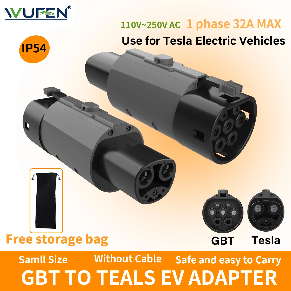 

WUFEN GB/T to Tesla EV Adapter 32A 7KW GBT charger to TPC 220V EV Adapter for NACS Electric Vehicle Converter Fast Safe Charging