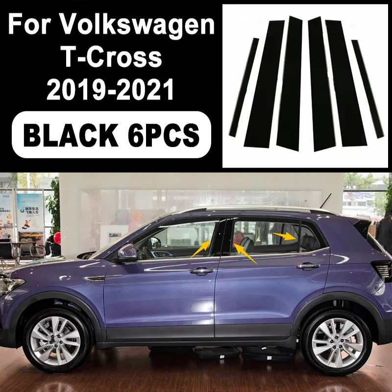 

Glossy Black B C Pillar Post Cover Car Sticker For Volkswagen VW T-Cross 2019-2021 Window Door Decorative Accessories 2020