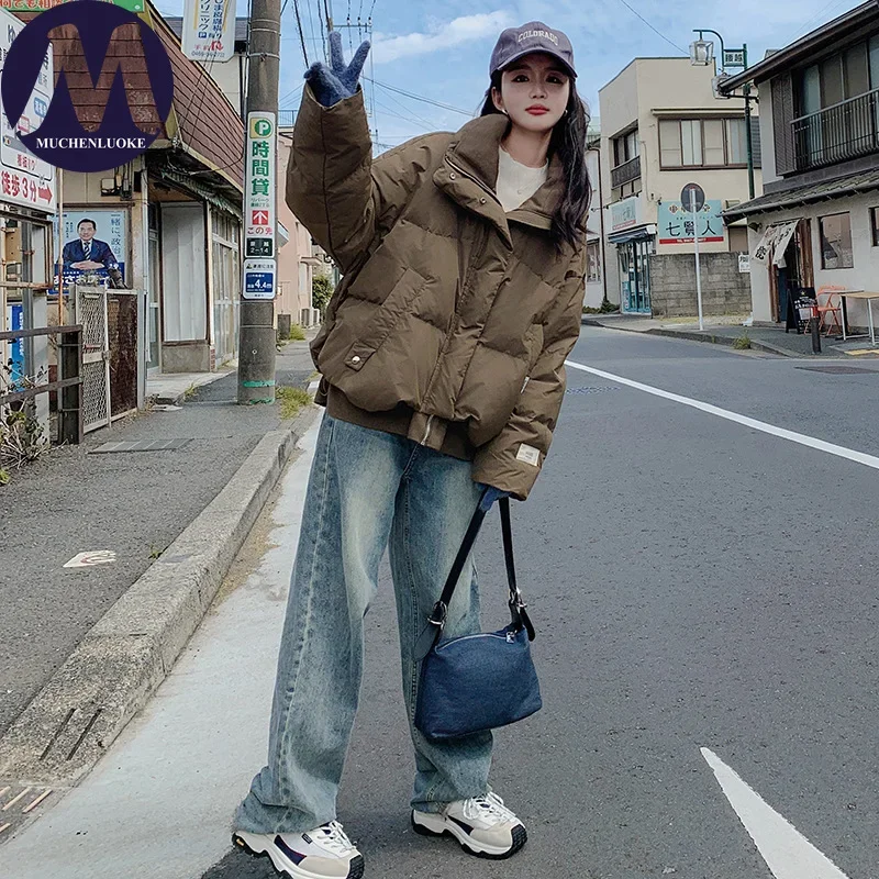 

Женская куртка осень-зима, новые корейские модные короткие парки с длинными рукавами, повседневные свободные утепленные теплые универсальные парки, пальто