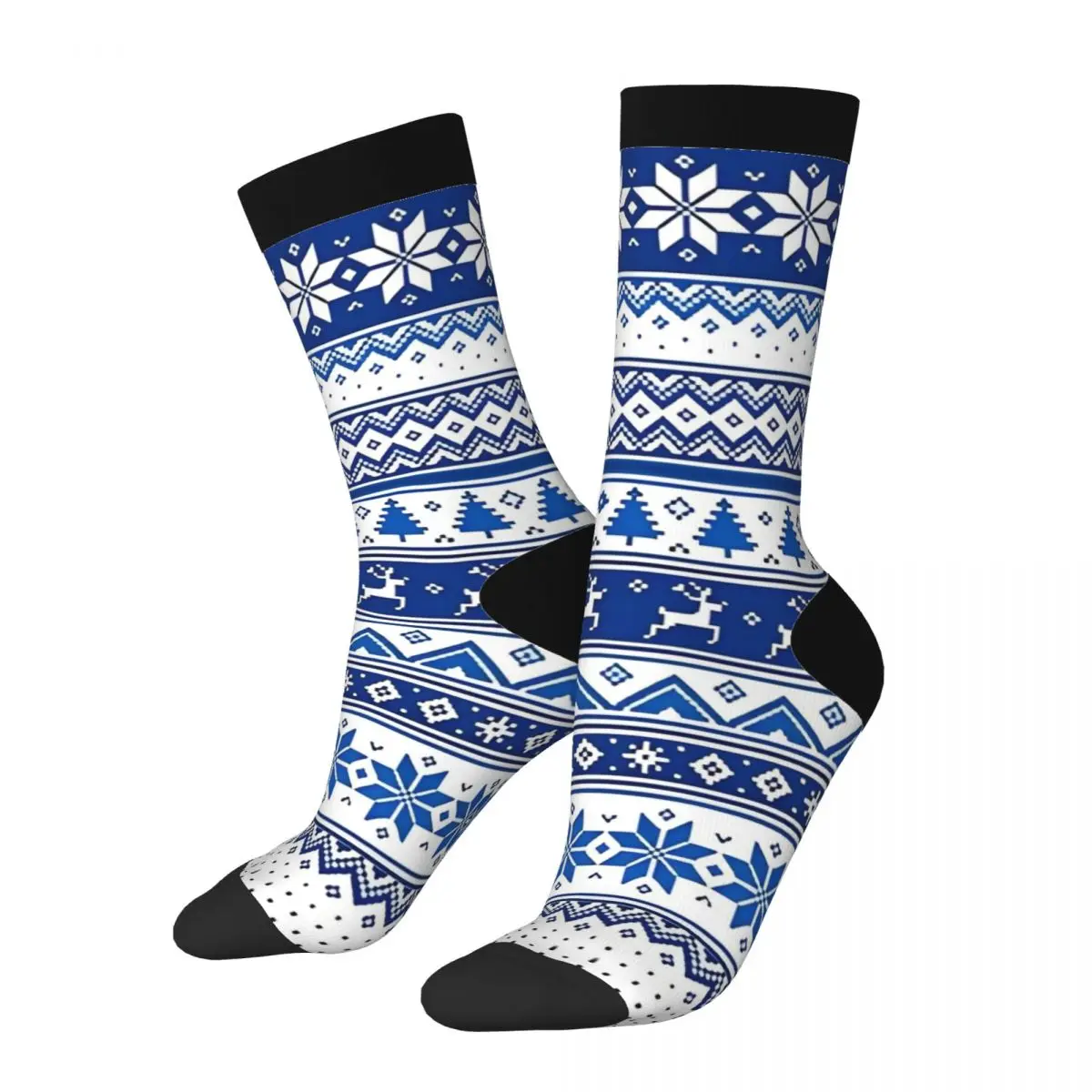 Nordic Scandinavian Winter Blue Deer Socks Men's Women's Polyester Fashion Christmas Socks Spring Summer Autumn Winter Socks