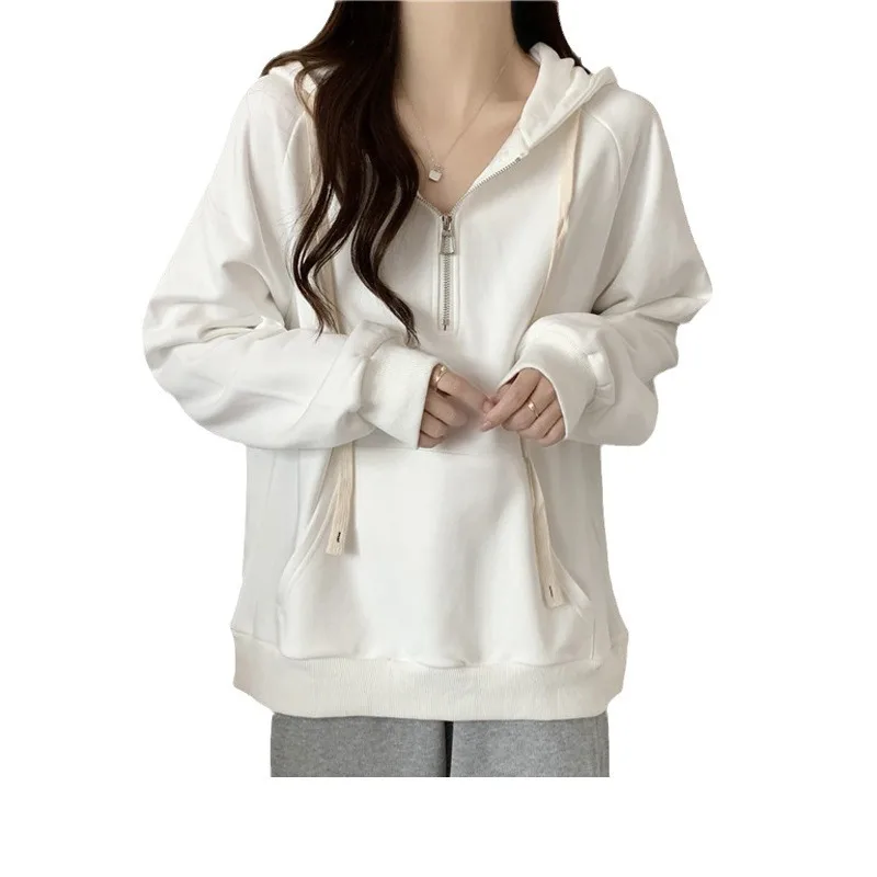 Hooded Fur Hoodies Y2K Woman Color-Block Spliced Gentle Cerulean Young Ruffled Fiber Medium Contrasting Terry Padded Grunge