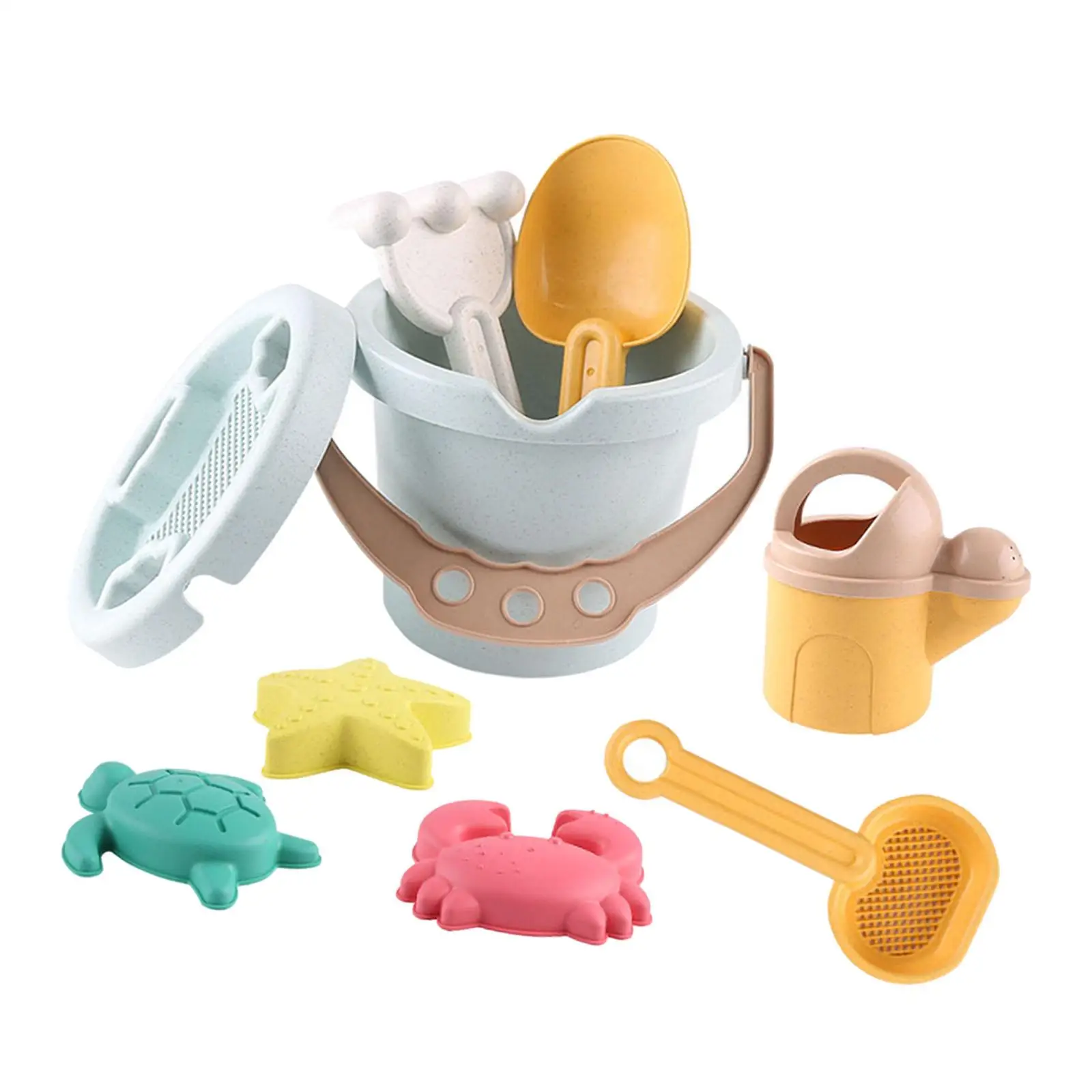 9Pcs Beach Toys Sand Set Sand Casting Building Castle Toy Sand Beach Bucket for Child Boys and Girls Outdoor Backyard Garden