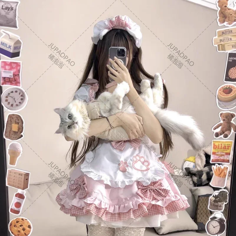 Lolita Cat Girl Maid costumi Cosplay giapponese Kawaii Plus Size Love Live Cosplay Anime Pink Dress Sweet Student Party Outfits