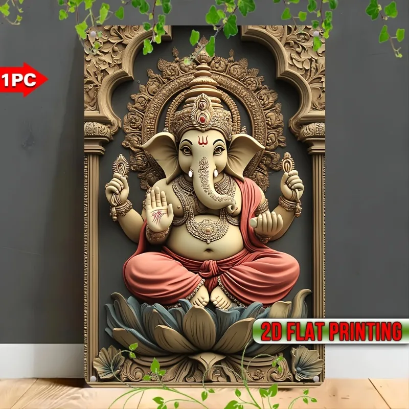 

Hindu - Inspired Aluminum Sign: Majestic Lord Ganesha in 2D Flat Printing, Great for Spiritual Home Decor, 7.9x11.8"/11.8x17.7"