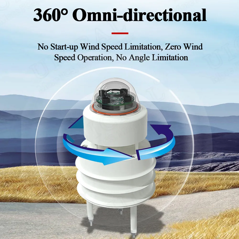 0-40m/s Ultrasonic Wind Speed Wind Direction Sensor Optical Rain Atmospheric Pressure Temperature Humidity Transmitter RS485