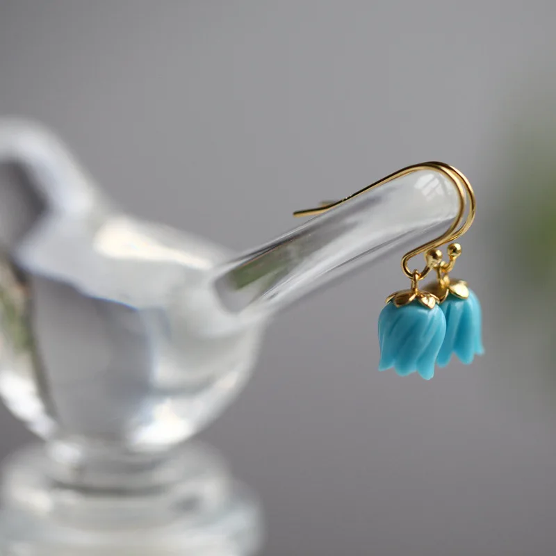 Delicate and small turquoise Eardrop creative new in vintage blue lily of the valley earrings for women everyday jewelry