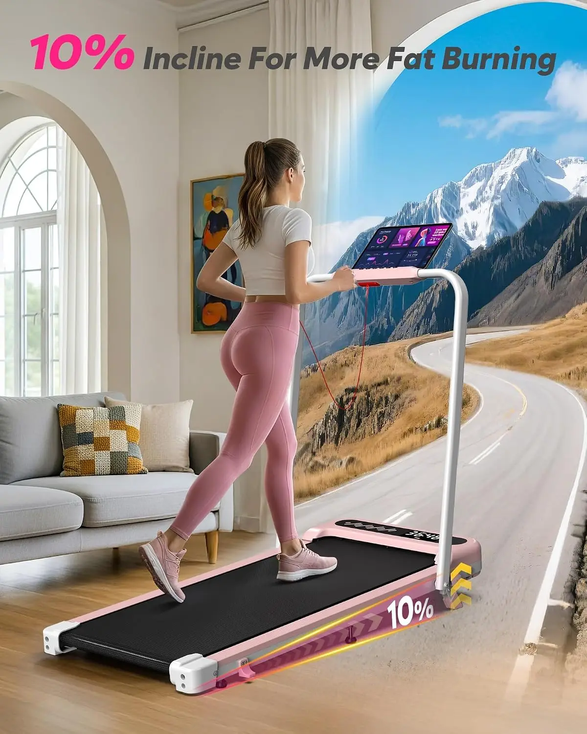 Walking Pad Treadmill with Incline & Handle Bar, Foldable Portable Under Desk, 350LBS 3HP 6MPH App Remote, Customized