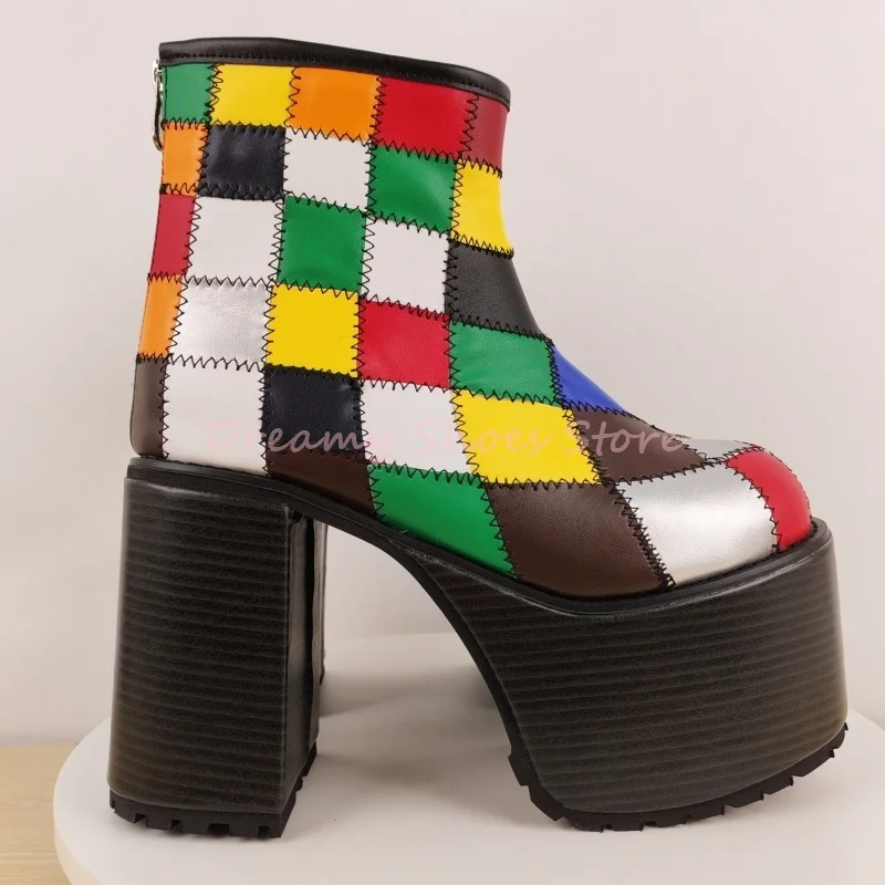 مختلط الألوان منقوشة منصة حذاء من الجلد النساء جولة تو صندل بكعب مكتنز عودة زيبر الأحذية موضة الشرير أحذية الحفلات سيدة 2025 الربيع