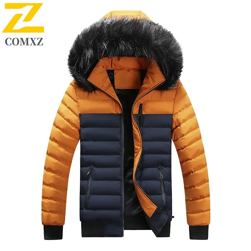 

COMXZ Мужская стеганая куртка, ультра легкая ветрозащитная теплая парка для катания на лыжах, однотонная зимняя куртка с капюшоном, морозостойкие