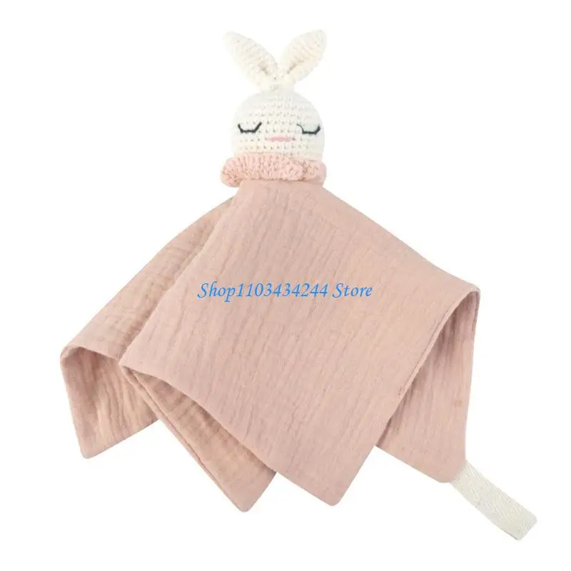 Breathable Security Blanket Drooling Bib Knitted Rabbit Soothe Towel Teething Bib Sleep Doll Toy Nursing Bib for Infant