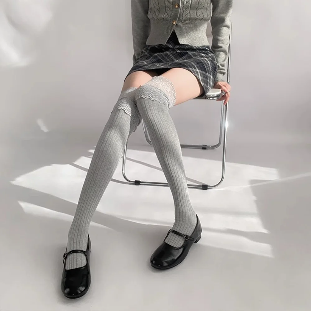 

Striped Cotton Socks Girlish Over-The-Knee Socks Lolita Long Socks Dreamy Lace Stockings For Skirt Pairing Fashion Shows Women'S