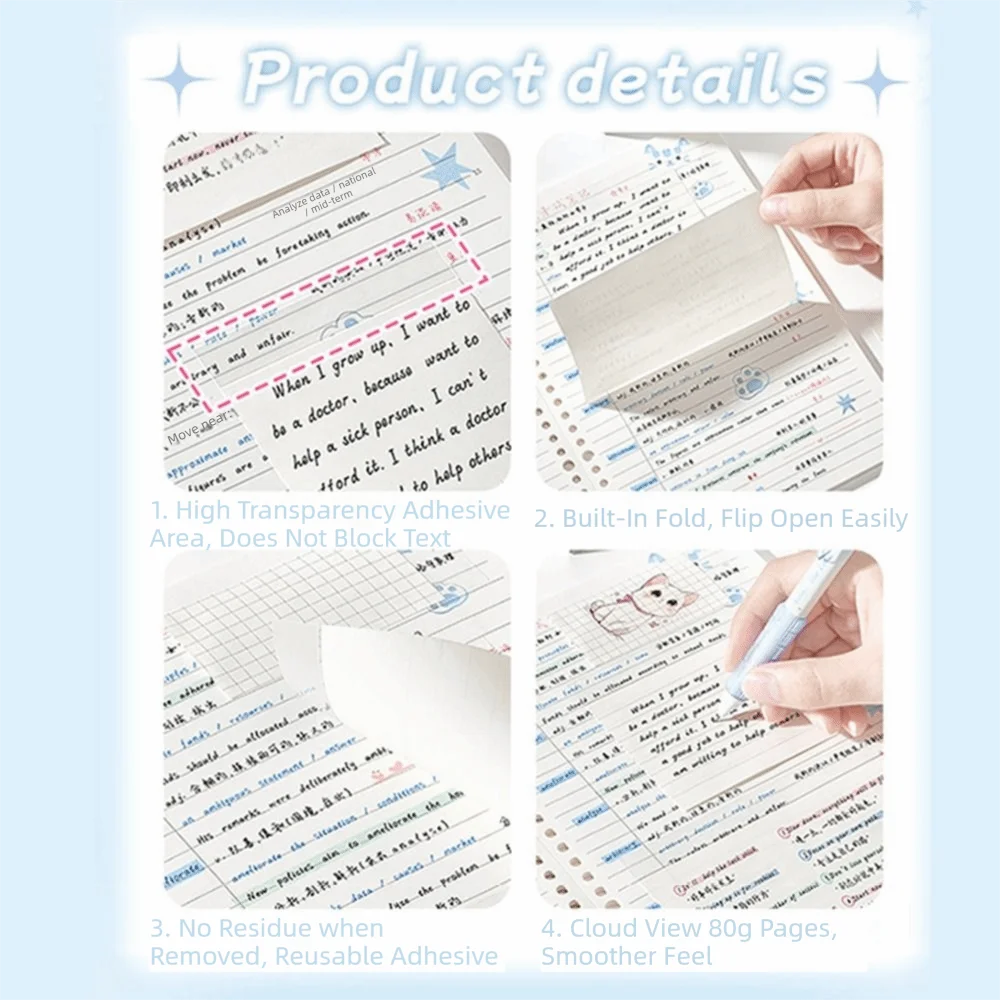 Portable Kawaii Pull-out Sticky Notes Creative Pullable Square Writing Pad Free-cut Self-adhesive Cartoon Notepads Gift