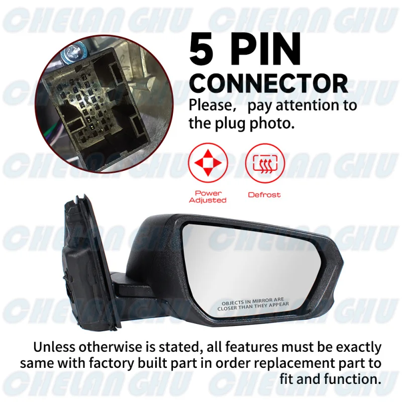 For Chevrolet Equinox/GMC Terrain 2018 2019 2020 2021 2022 Right Side 5Pins Satin Black Mirror Assembly With Heated Power Adjust