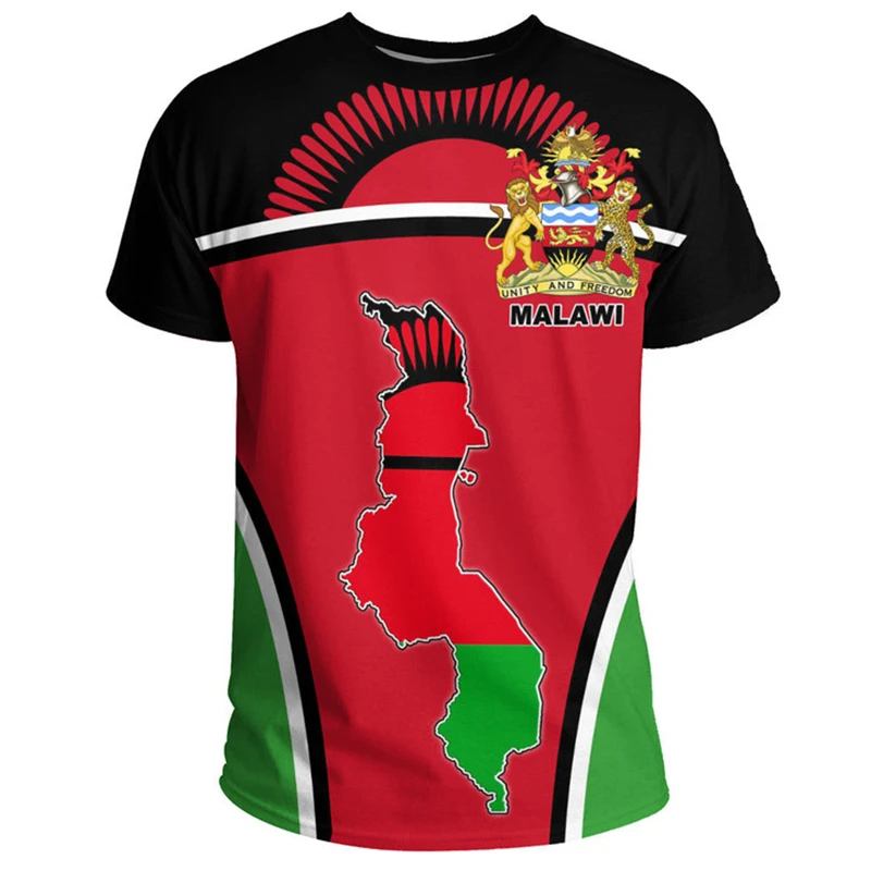 Malawi Flag National Emblem 3D Print T-shirt For Men Clothing 2024 Daily Casual Sports Jerseys Team Tracksuit Short Sleeve Tops