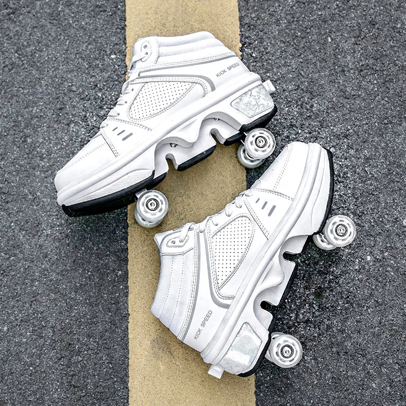 2022 New Deformation Parkour Shoes LED Flash Four Wheels Skates Rounds Of Running Shoes Unisex Deformation Roller Skating Shoes