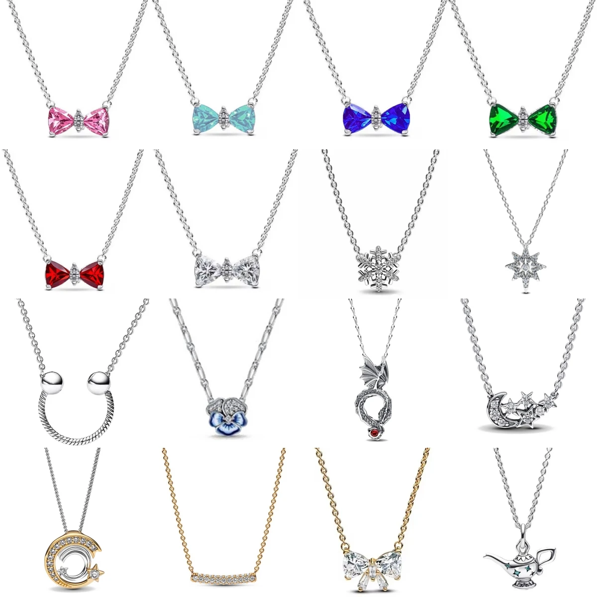 2025 gran oferta 925 collar plateado arco copo de nieve Luna estrella flor colgante ajuste cuentas originales dijes joyería DIY Buen regalo