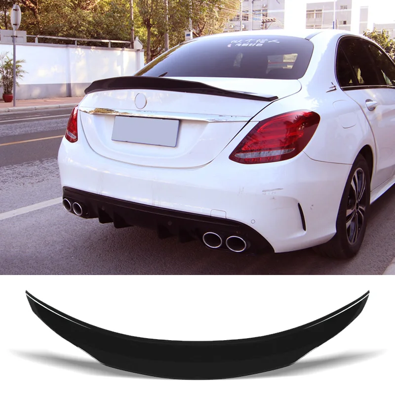 Glossy Black Spoiler for Benz W205 C260 Sedan C-class 4 Door C43 C63 AMG Rear Ducktail Wing Trunk Type PSM ABS Accessories